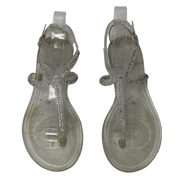 Steve Madden Jewel Crystal Clear Jelly Thong Sandals Ankle Strap Sz 41/ US 10.5 - Picture 3 of 11